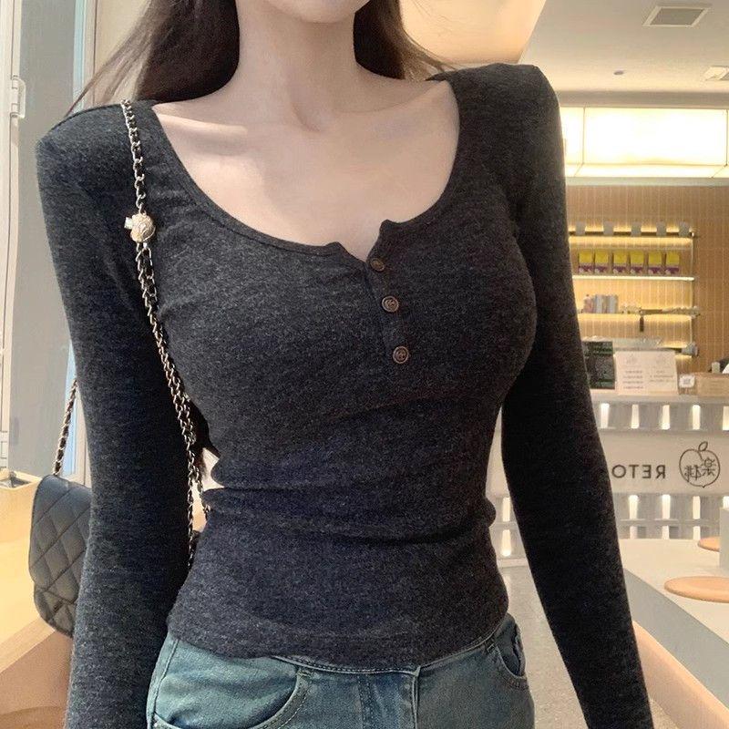 

Women s Dark Gray Slim Fit Korean Style Long Sleeve Top S for 43–48kg темно-сірий