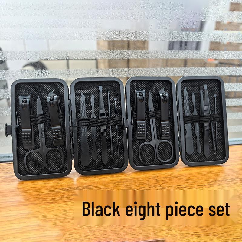 All Black 8-Piece Manicure Set: Nail Clippers, Cuticle Nipper, File