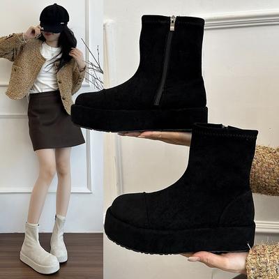 New Muffin Thick-soled Small Man, Black Suede Martin Boots Women's Shoes, New Autumn and Winter Single Boots Show Small Feet