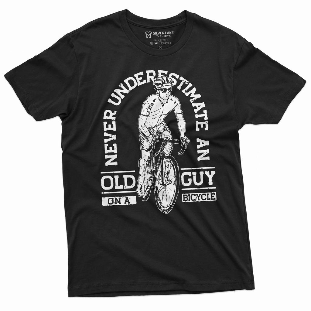 Men's Bicycle Bike T-Shirt Mens Womens Tees Top Old guy on bicycle Papa Dad Grandpa biking Tee Shirt