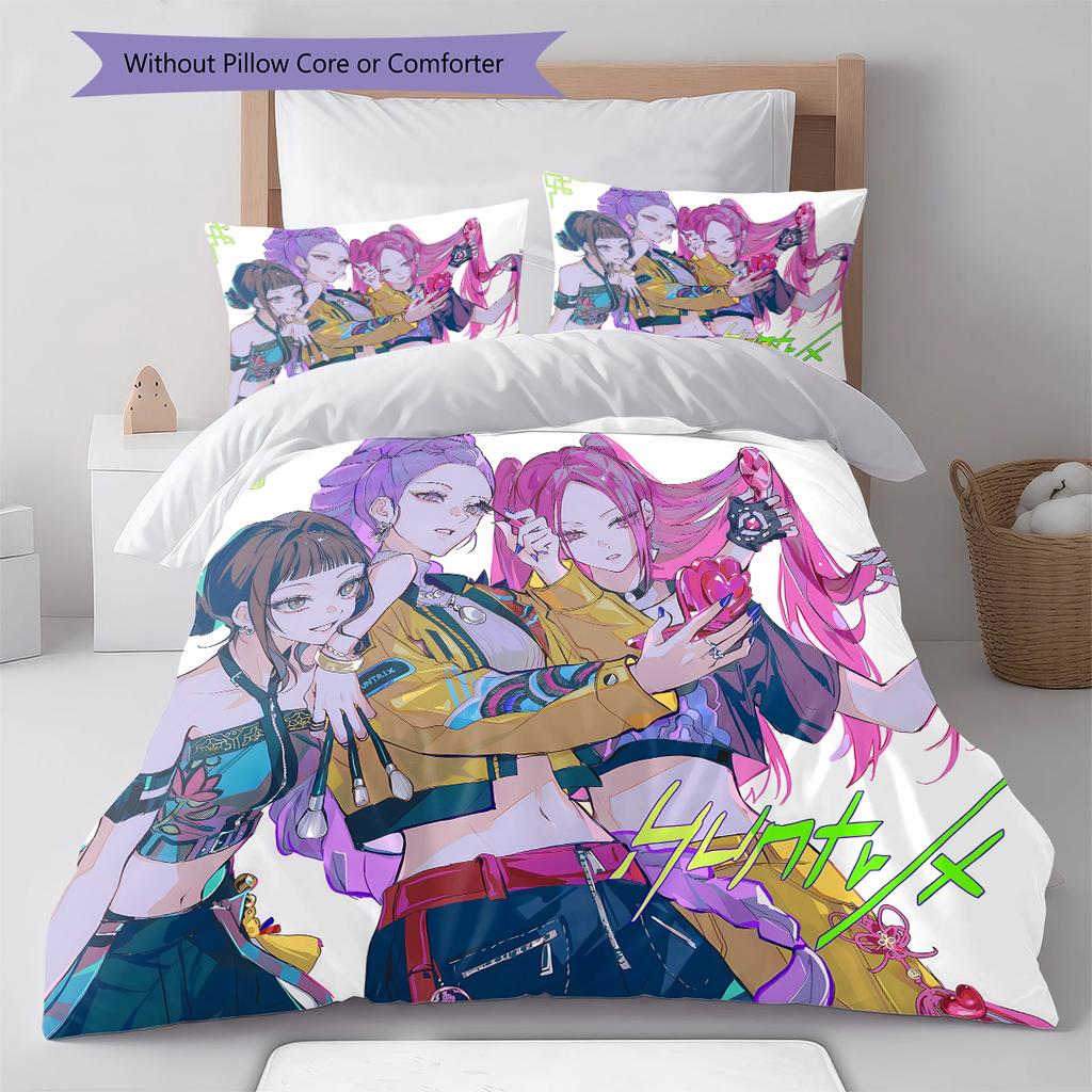 Kpop Dämonenjäger Muster Bettwäsche, Steppbett Set Steppbettbezug Kissenbezug Zuhause Geburtstagsgeschenk (1 Bettbezug + 2 Kissenbezüge, ohne Füllung)