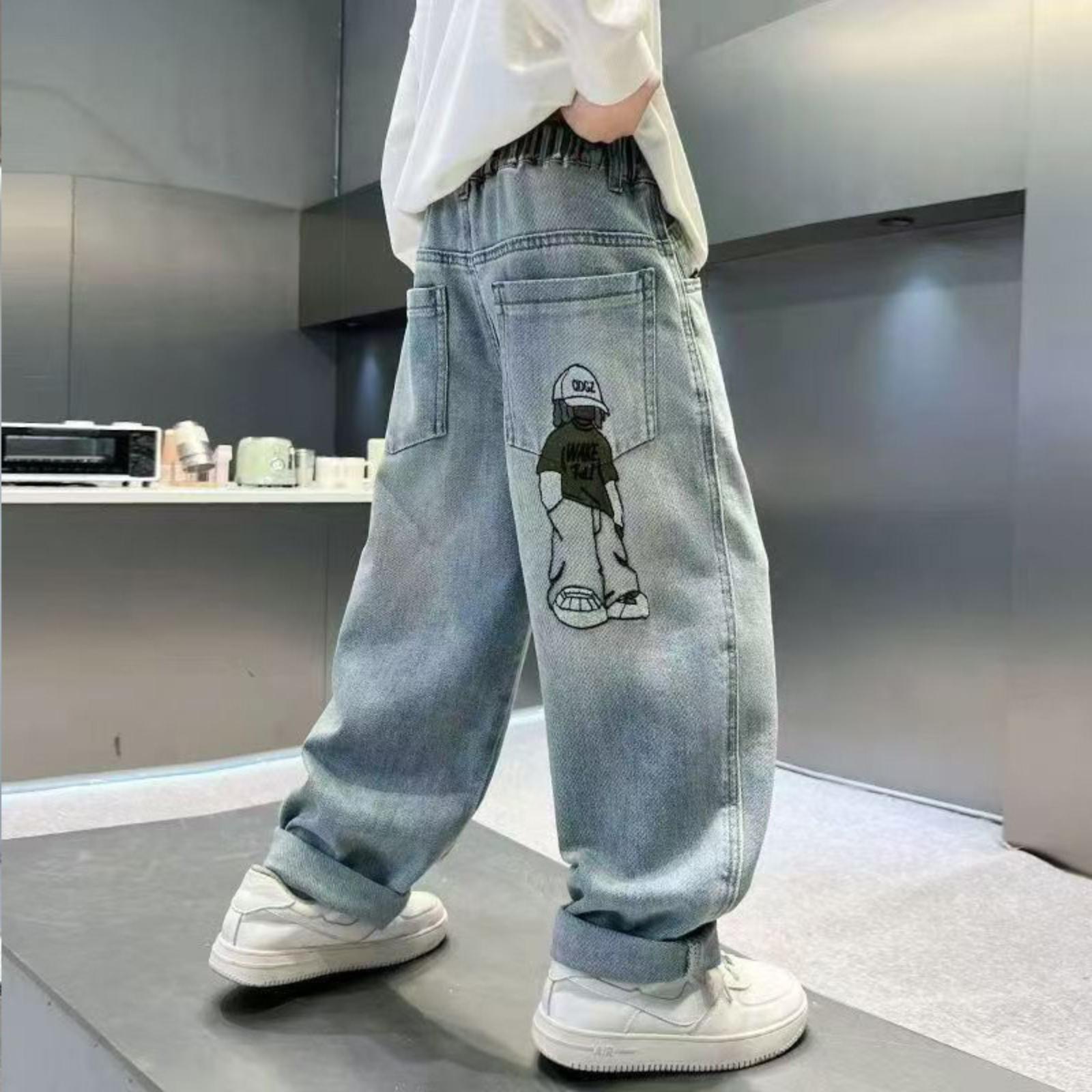 Boys  Jeans, Loose Straight Leg Trousers 110 синий