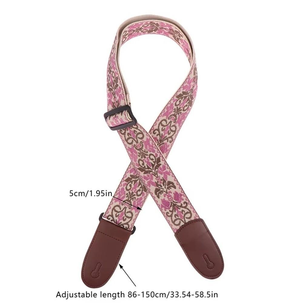 Leather Guitar Strap Embroidery Adjustable Neck Strap Durable Bass Strap for Bass Guitar