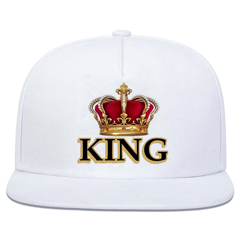 King Crown Graphic Flat Brim Cap Adult Unisex Polyester Street Hip Hop Baseball Hat One Size