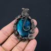 Blue Flash Labradorite Gemstone Copper Wire Wrap Handmade Designer Pendant Jewelry Gift