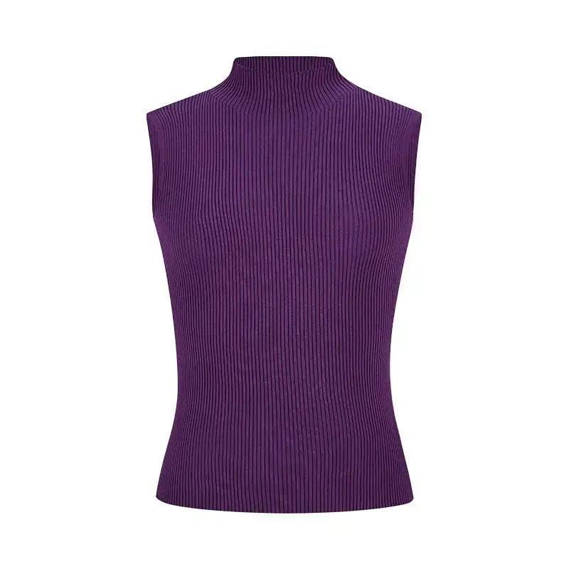 Women's Summer Ribbed Knit Tank Top Mock Neck Sleeveless Slim Casual Tops