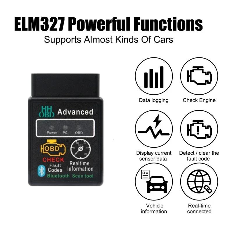 Bluetooth ELM327 OBD2 Car Code Reader Scanner V1.5 Fault Detector Check Engine For iOS/Android/PC Automotive Diagnostic Tools