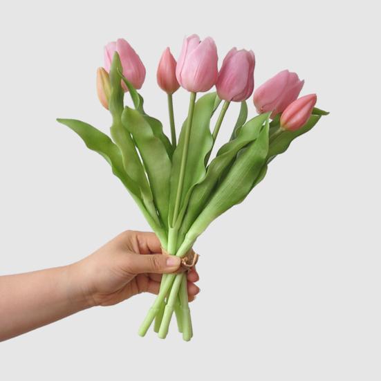 Artificial Tulip Flower 12" Real Touch Long Stem Fake Tulip Flower for Spring Easter