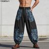 Mens Ethnic Paisley Print Casual Loose Baggy Harem Pants Trousers