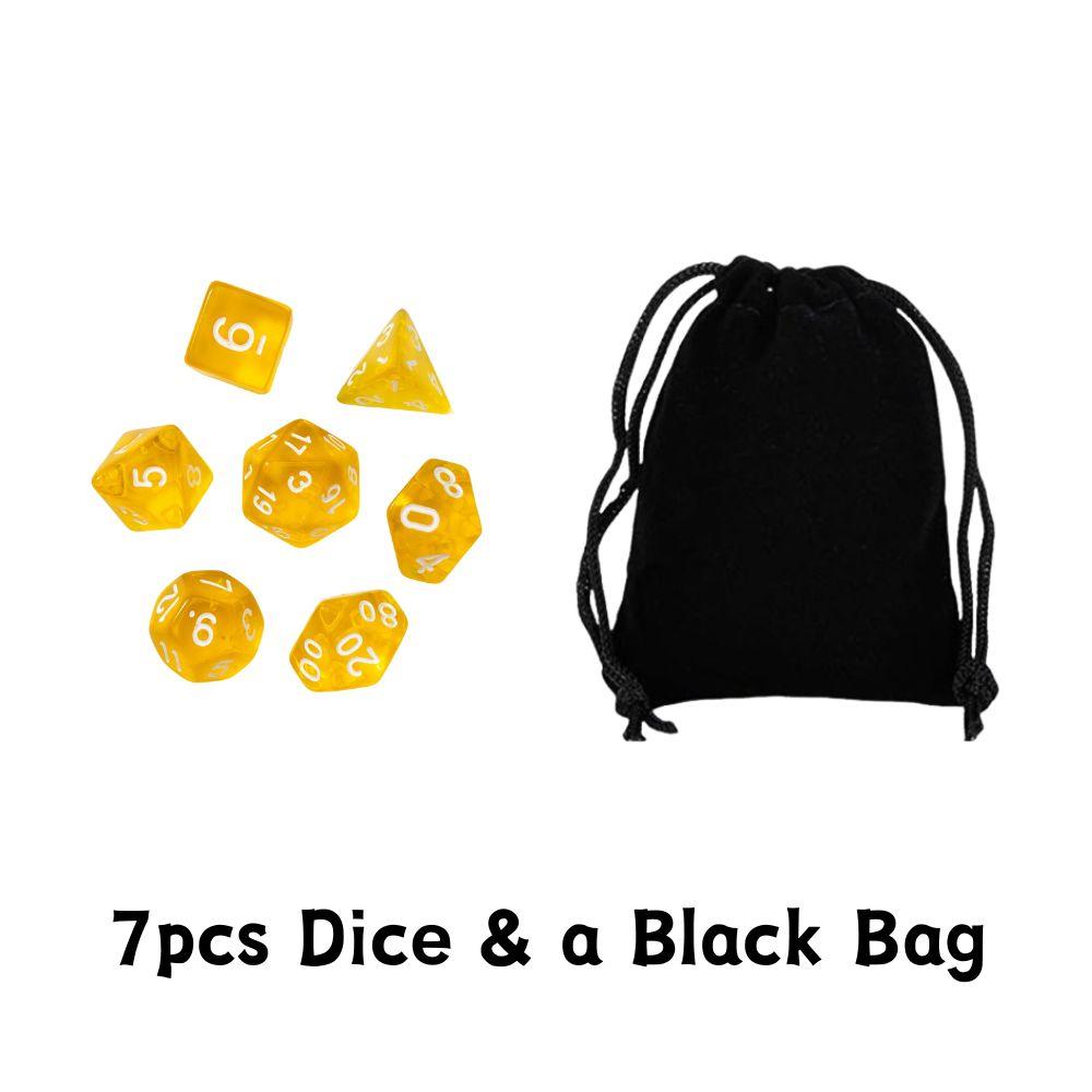 

7pcs Plastic Transparent Polyhedral Dice With a Black Bag Role-playing Desktop Game Accessories Set YMY жовтий