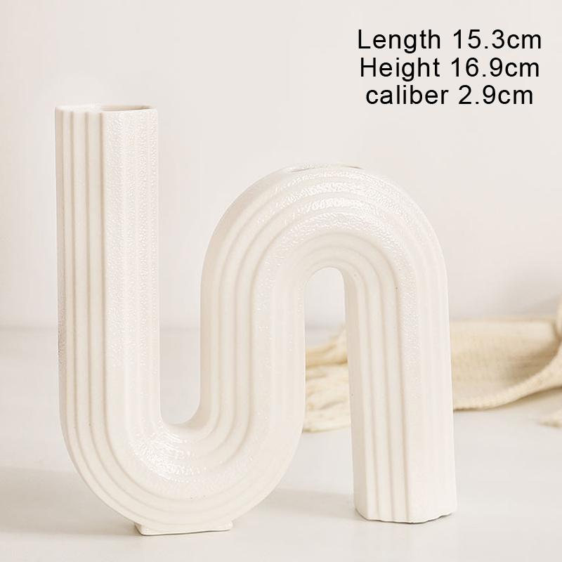 

Nordic Geometric Ceramic Vase Ornament, Home Dining Table Living Room Decorations, Creative Letter Shape Flower Arrangement, 1Pc
