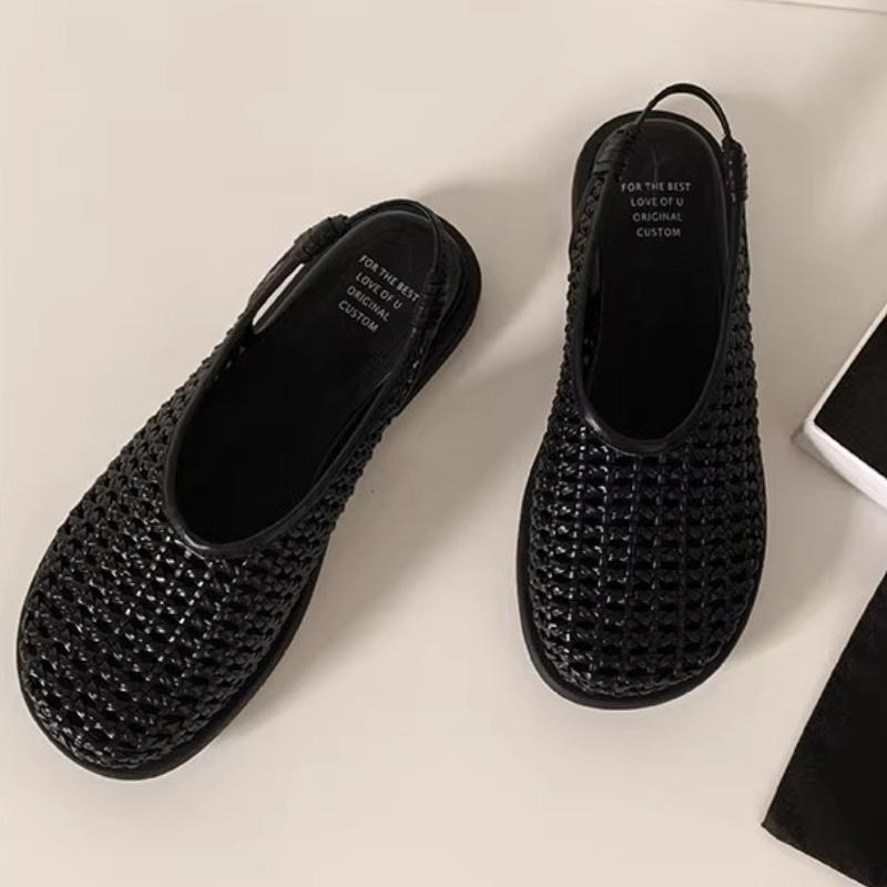 Fashion Comfortable Breathable Woven Flat Sandals Women Fashion Round Toe Hollow Back Strap Designer Shoes Concise Non-slip Casual Shoes