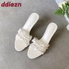 Fashion Fashion Butterfly-Knot Ladies High Heels Slides Sandals Shoes Female Round Toe Footwear Heels Sandals Slip On Shoes For Women