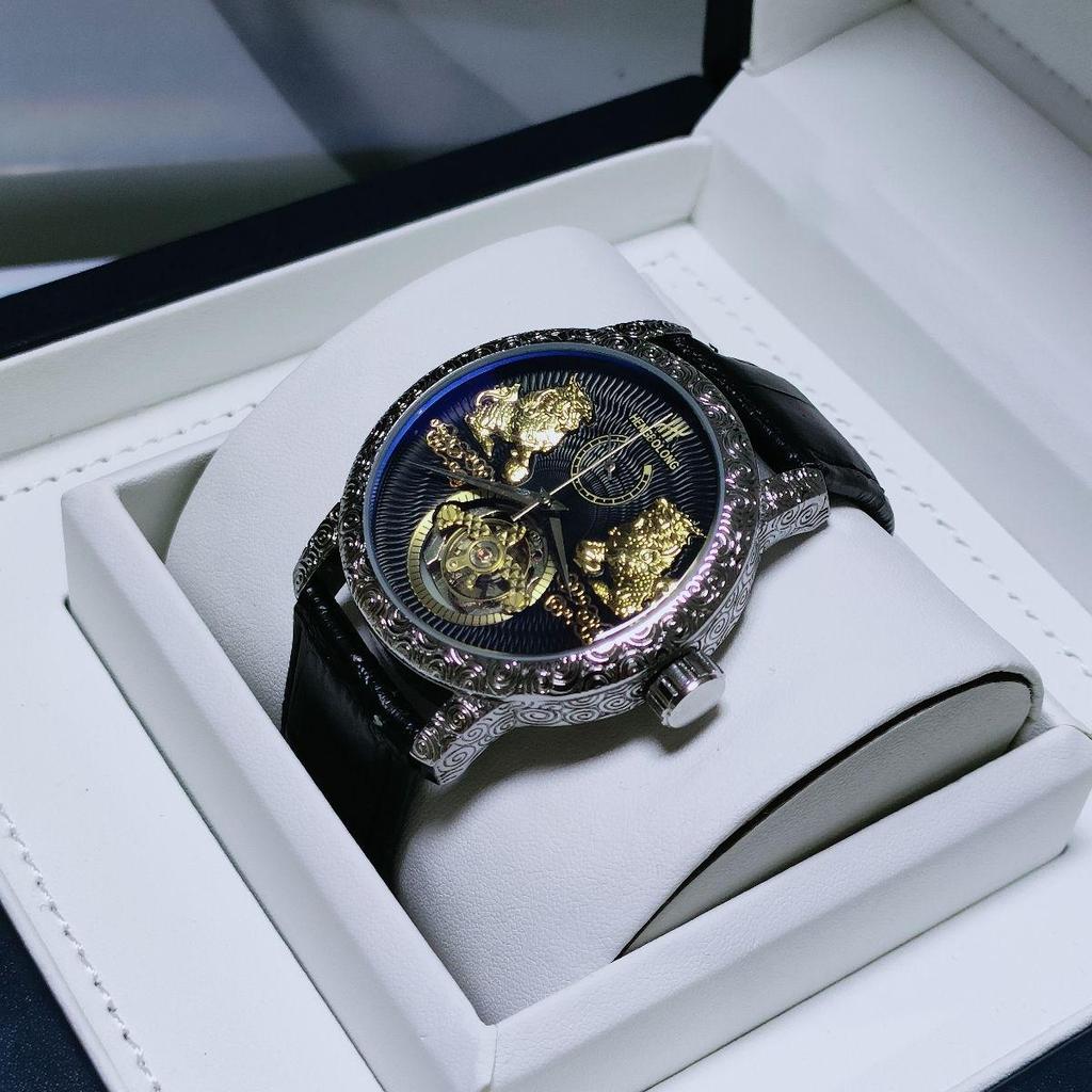 Mode Doppel-Qilin Tourbillon Großes Zifferblatt Herren Mechanische Armbanduhr