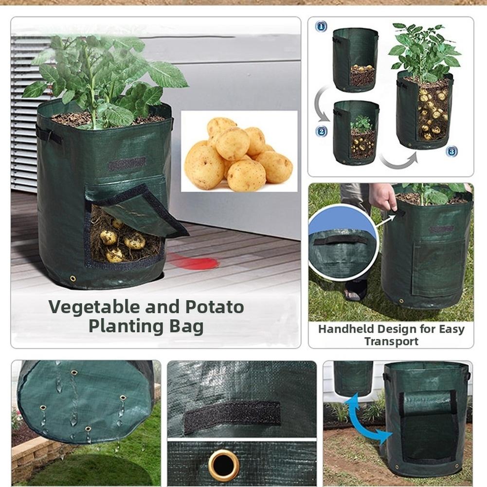 PE Potato Planting Bag Breathable Vegetable Grow Container With Handles For Root Crops Gardening Tool Dark Green Black