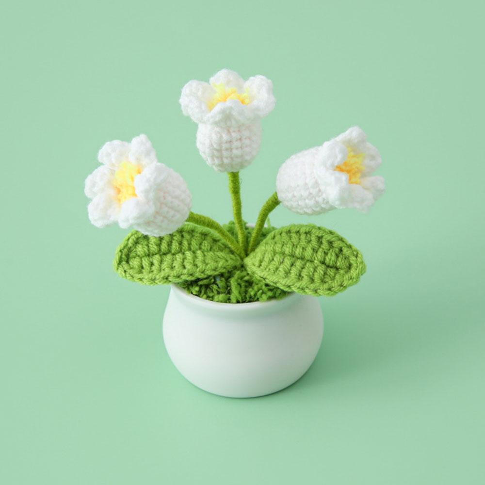 DIY Handwoven Mini Potted Flower Rose Tulip Daisy Office Desktop Ornamental Plant Woolen Thread Finished Product Home Decoration