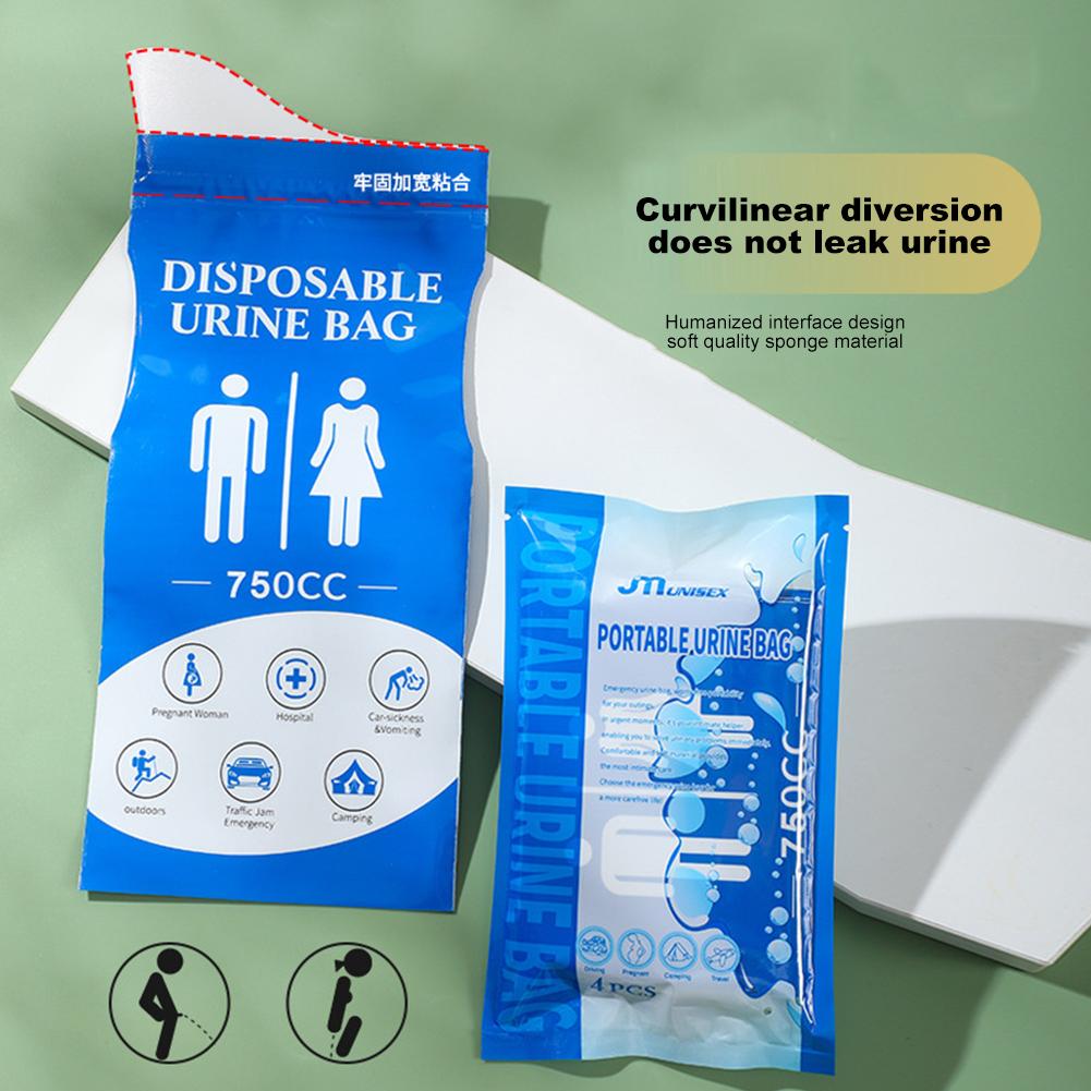 4Pcs Disposable Urinal Bag Outdoor Emergency Urinate Bags 750ml Emergency Pee/Wee Bags Car Pee Bags for Baby Women Men