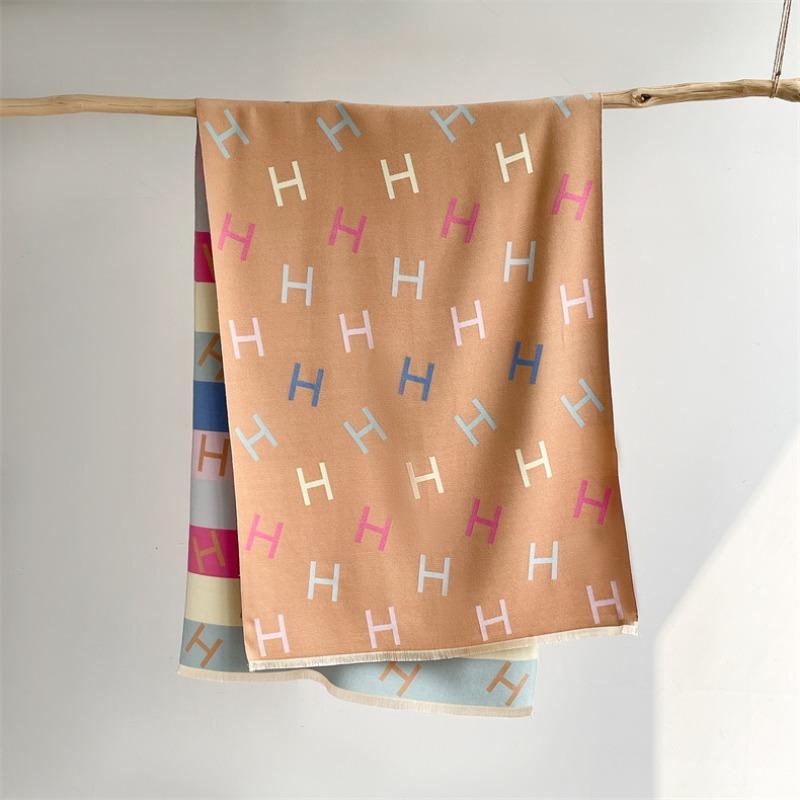 New temperament imitation cashmere warm scarf simple letter scarf colorful striped outer shawl with coat