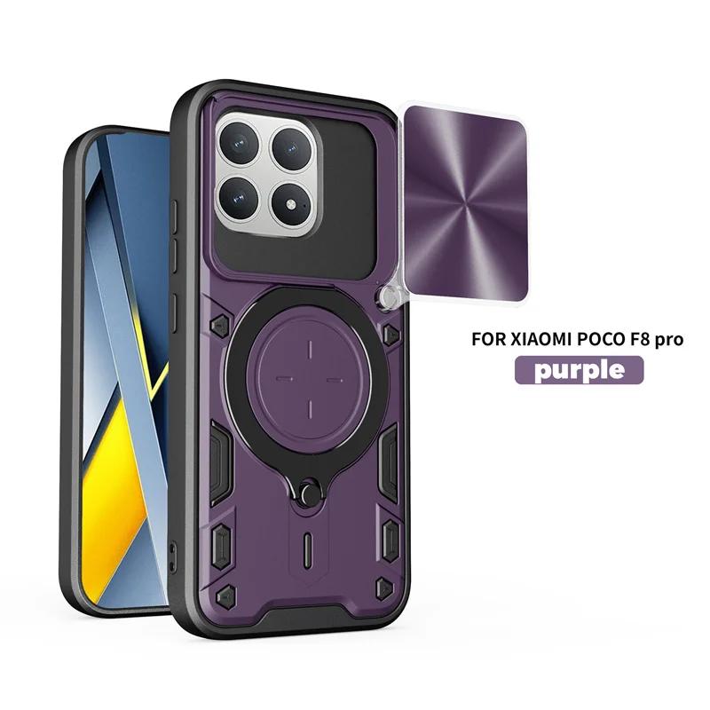 Funda For Poco F8 Pro 5G Case Armor Slide Camera Lens Protection Ring Stand Back Cover for Poco F8Pro Pocof8pro Shockproof Coque