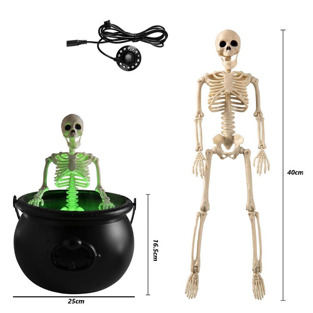 Party Scary Prop Trick Or Treat Candy Witch Bowl LED Mist Maker Skeleton Black Cauldron Pot Halloween Scary Prop House Decor