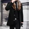 2026 Winter Men's Long Woolen Coat, Fur Collar, Overcoat, Male, Solid, Slim, Casual, Windbreaker Jacket, Outerwear, Top, Black, Plus Size, S-5XL