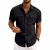 Men's Casual Short Sleeve Button Down Shirts Workwear Style Turn Down Collar Chest Pocket Blouse Tops for Daily Vacation Beach
