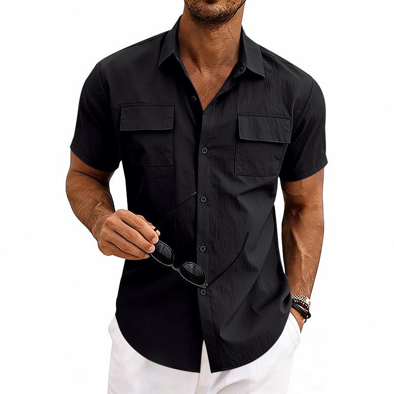 Men's Casual Short Sleeve Button Down Shirts Workwear Style Turn Down Collar Chest Pocket Blouse Tops for Daily Vacation Beach