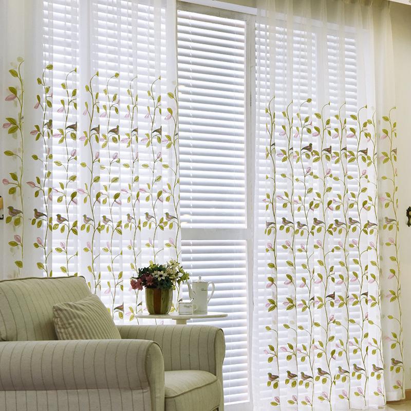 

Прозрачные шторы с цветочной вышивкой - Тюль-вуаль с кулиской для гостиной и спальни, Легкий полиэстер, Домашний декор 150*270CM