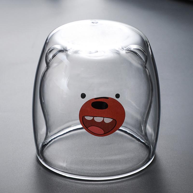 Double-Layer Cartoon Bear Insulated Glass Cup