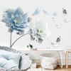 Large Blue White Flower Lotus Butterfly Removable Wall Stickers 3D Wall Art Decals Home Decor Mural for Living Room Bedroom Kitchen