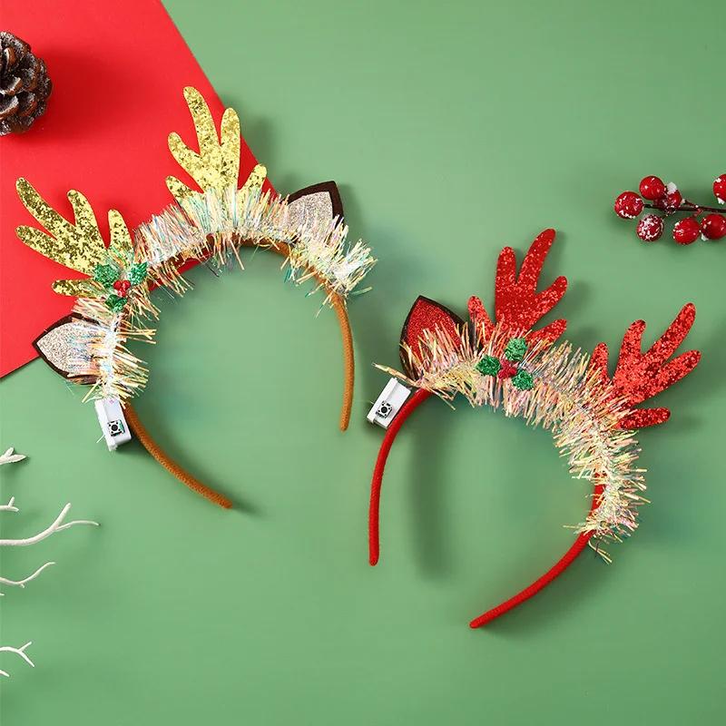 Christmas Headband LED Lights Christmas Gifts Snowflake Xmas Tree Hair Band Christmas Decorations for Girls Women New Year Gifts