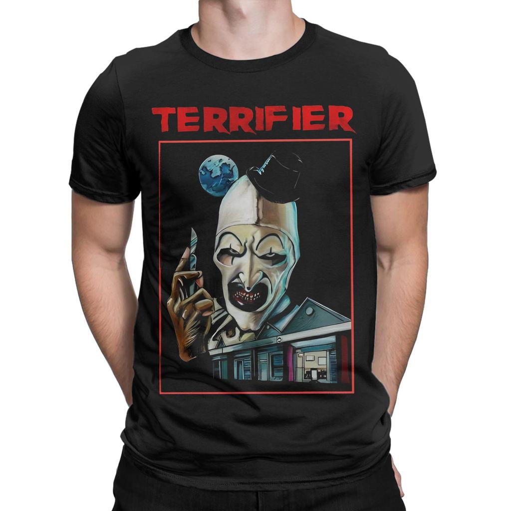 Terrifier Art Clown T-shirt för män Ren bomull Kreativa t-shirts Rund hals Skräckfilms-tees Kortärmad Kläder Plusstorlek