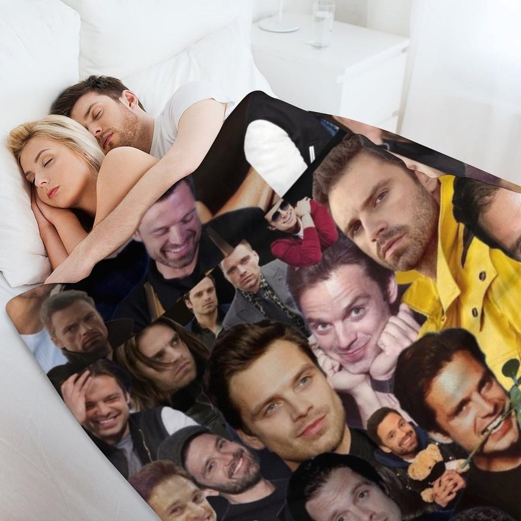 sebastian stan photo collage Throw Blanket Cute Plaid decorative blankets and throws warm for winter Blankets