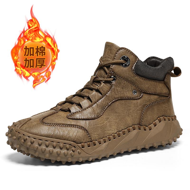 

Cotton shoes men s winter velvet warm men s shoes high-top thick-soled non-slip outdoor casual shoes large size 4546 velvet thicker leather shoe size (one size larger than sneakers)