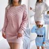 Herbst und Winter Modisches hohles Einhals-Langarm-Pulloverkleid