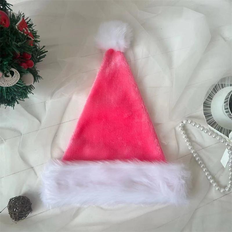 Christmas Santa Hat Xmas Pink Long Plush Holiday Red Black Hat For Adults And Kids Unisex  New Year Festive Party Supplies