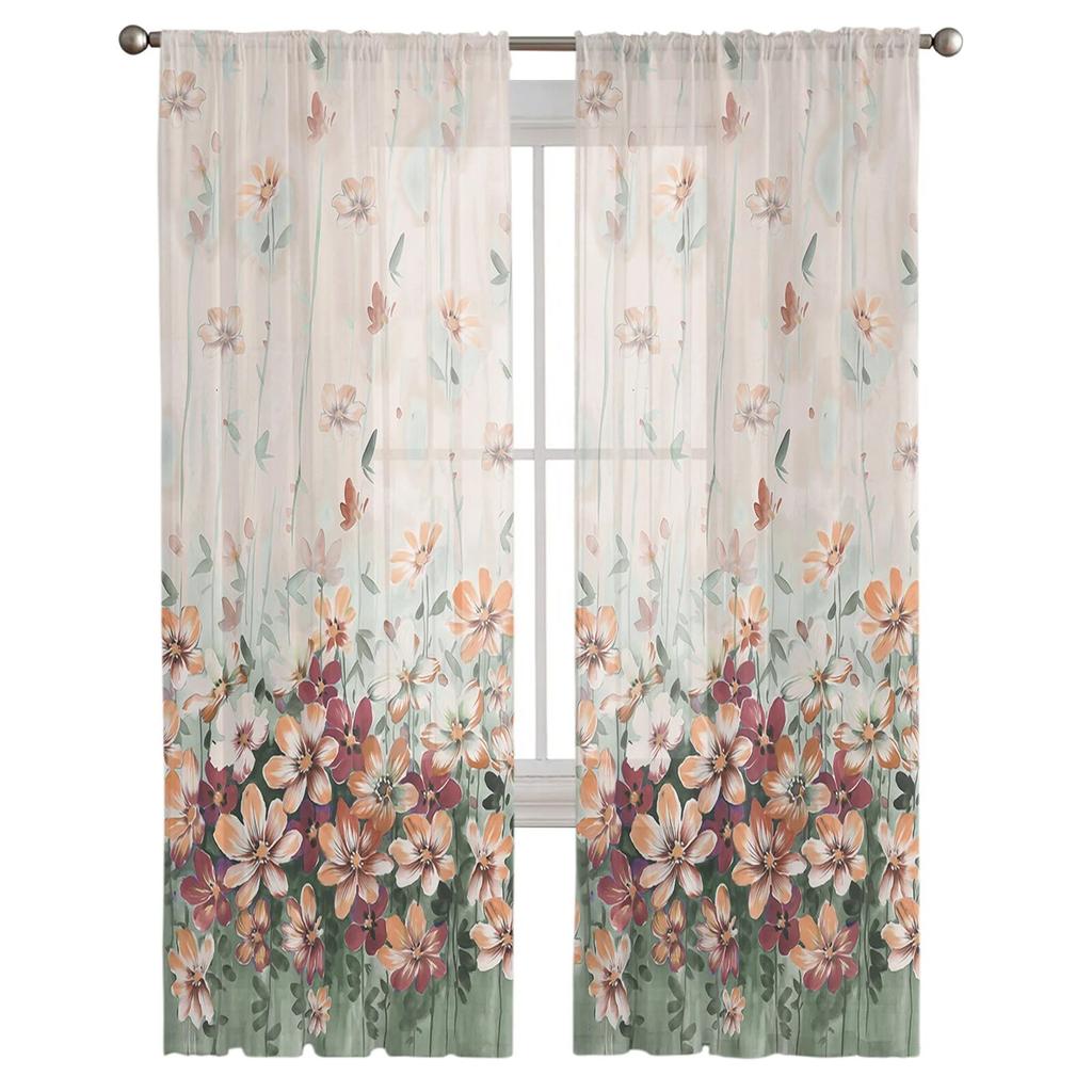 Kwiaty Rośliny Gradientowe Okna Tiulowe Zasłony Do Salonu Kuchnia Nowoczesne Osłony Okien Zasłony Woalowe