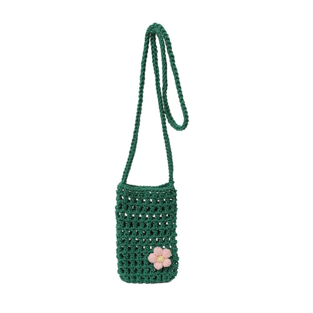 Rd lala Zoete Bloemen Weven Crossbody Tas Hol Vierkant Haakwerk Telefoon Tas Effen Handgemaakt Gebreide Messenger Tas Outdoor blue