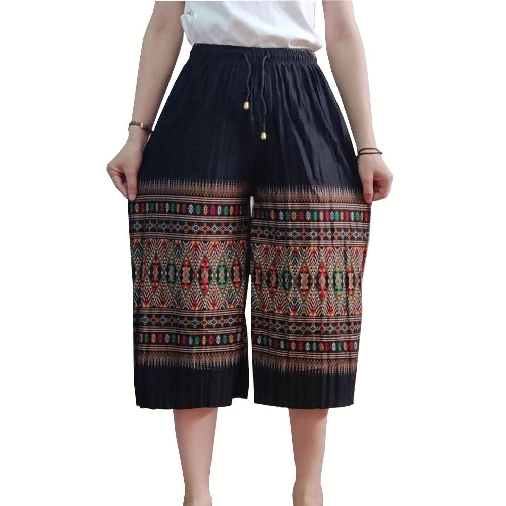 Dlouhé Volné Kalhoty Sloní Nohy Nastavitelný Elastický Pás Šňůrka Ženy Muži Unisex Potisk Thajsko Ležérní Streetwear Pláž Léto Bohémský Retro Vintage