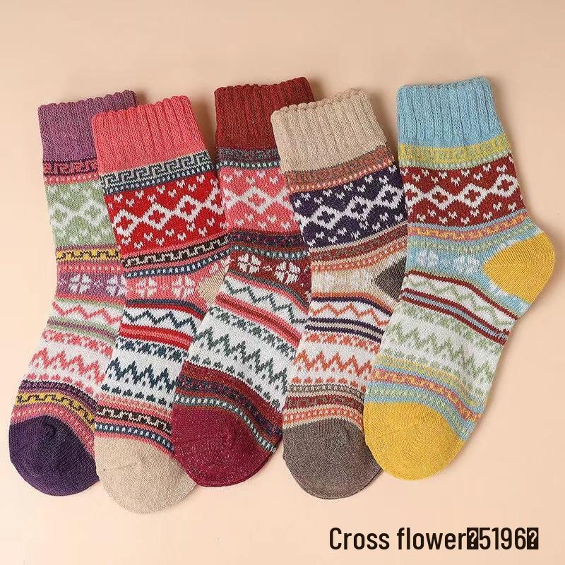 

Женские этнические толстые шерстяные носки - Теплые, повседневные, из пряжи грубой вязки 1 pair/Random