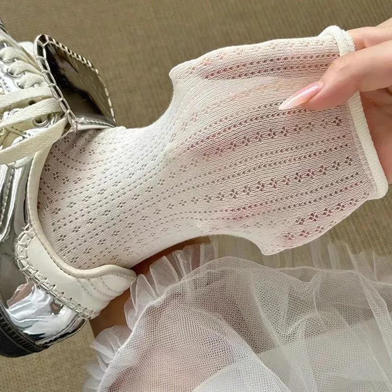 Women Casual Hollow Out Loose Sock Summer Socks For Women Thin New Candy Color Mid-Tube Stockings Sweet Girls Fashion Long Socks