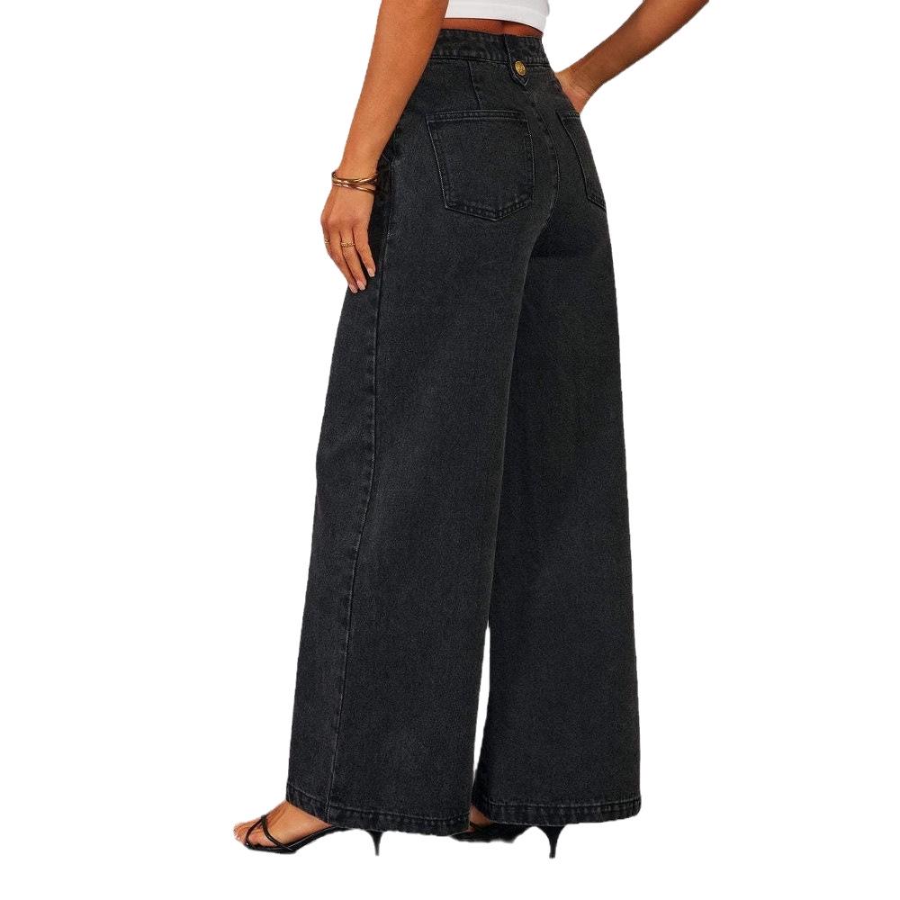 European & American Fashion Denim Pantsuit: Sleeveless Vest & Wide-Leg Jeans