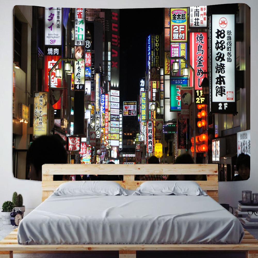 Japan Tokyo City Nachtansicht Tapisserie Schlafsaal Tagesdecke Matratze Hexerei Wandbehang Bohemian Hippie Hintergrund Wanddekoration