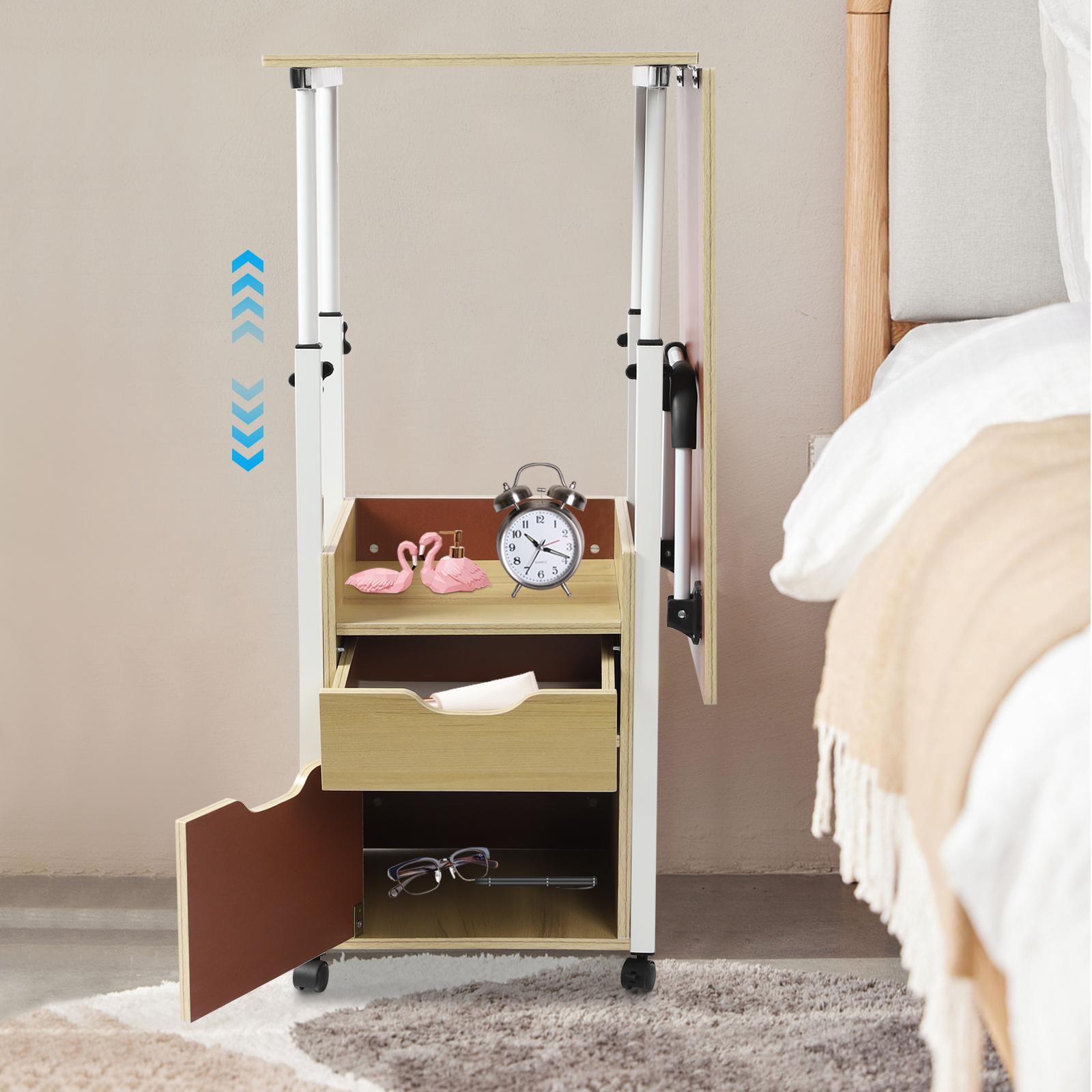 Adjustable Height Overbed Table W/ Wheels,Portable Rolling Bed Tray Desk for Hospital Home Use,Lightweight Mobile Bedside Table