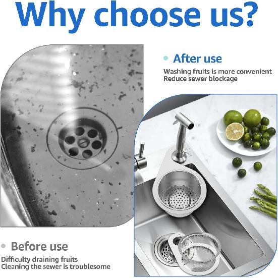 2 Pcs Stainless Steel Swan Sink Strainer Basket, Sink Strainer Colander Drain Basket, Faucet Hanging Filter Basket, Corner Sink Strainer for Kitchen