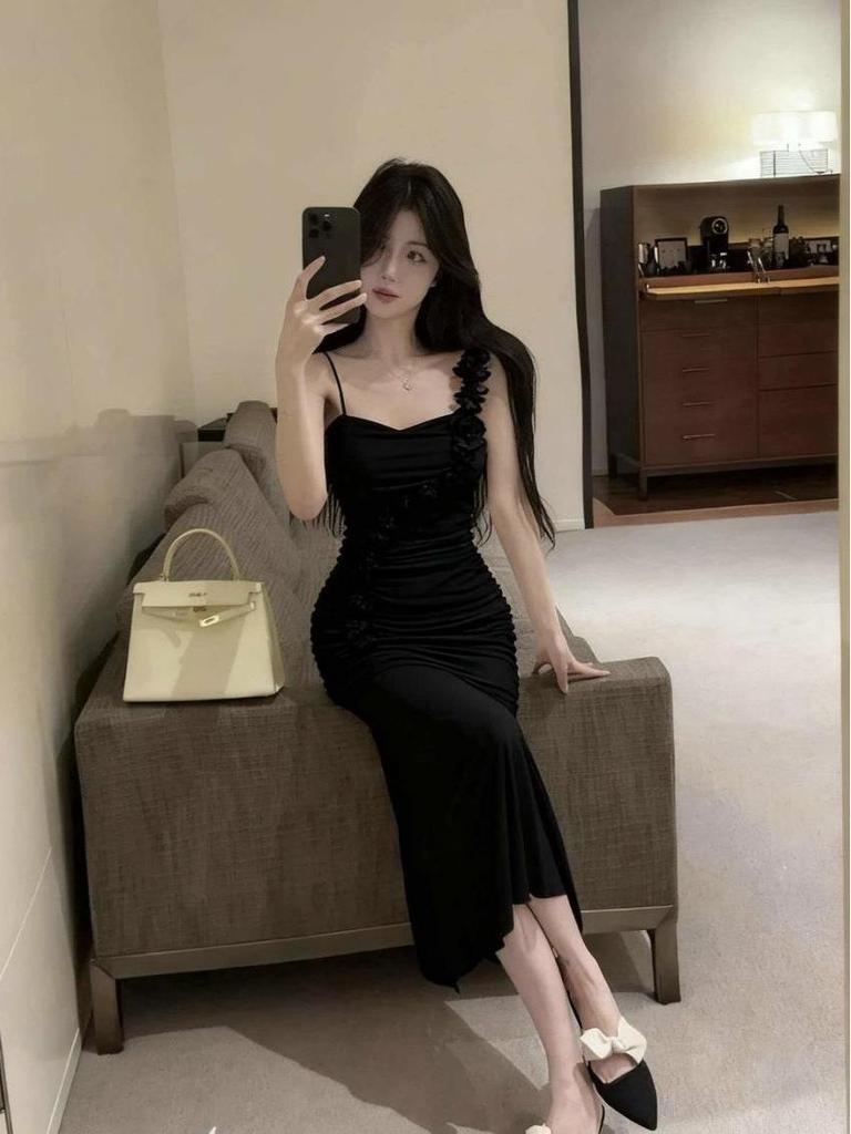Floral Patchwork Mesh Sling Maxi Dress - Sexy Slimming Bodycon Skirt for Women