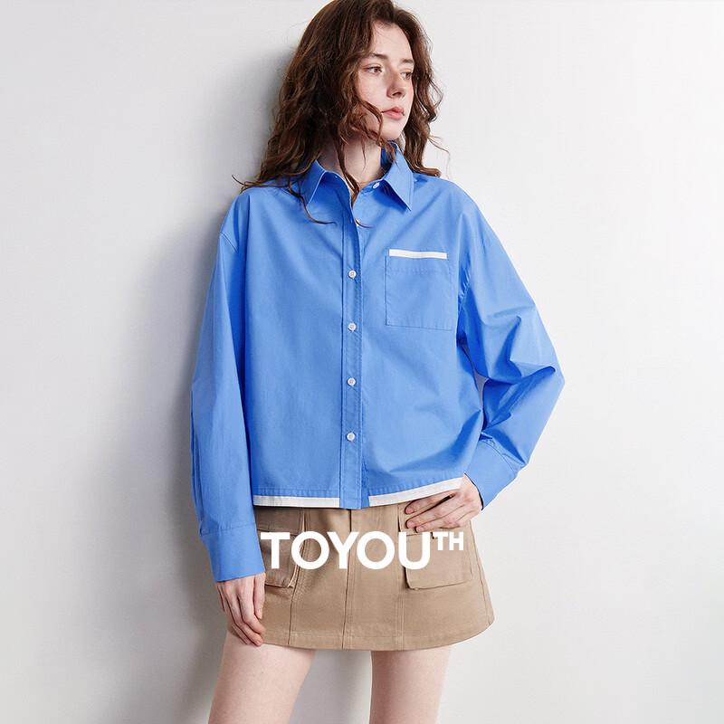 Chuyu Women s Color-Block Faux Two-Piece Cotton Shirt L