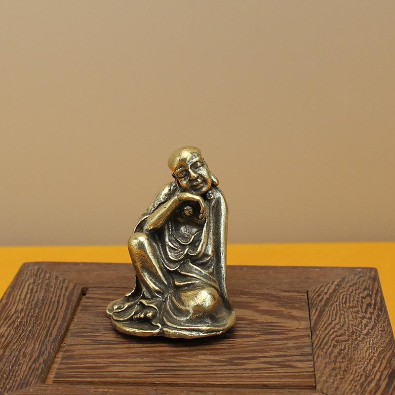 All Brass Eighteen Arhat Ornaments Collection Antique Retro Dragon and Tiger Tabletop Copper Ornaments Solid Mini Copper Man