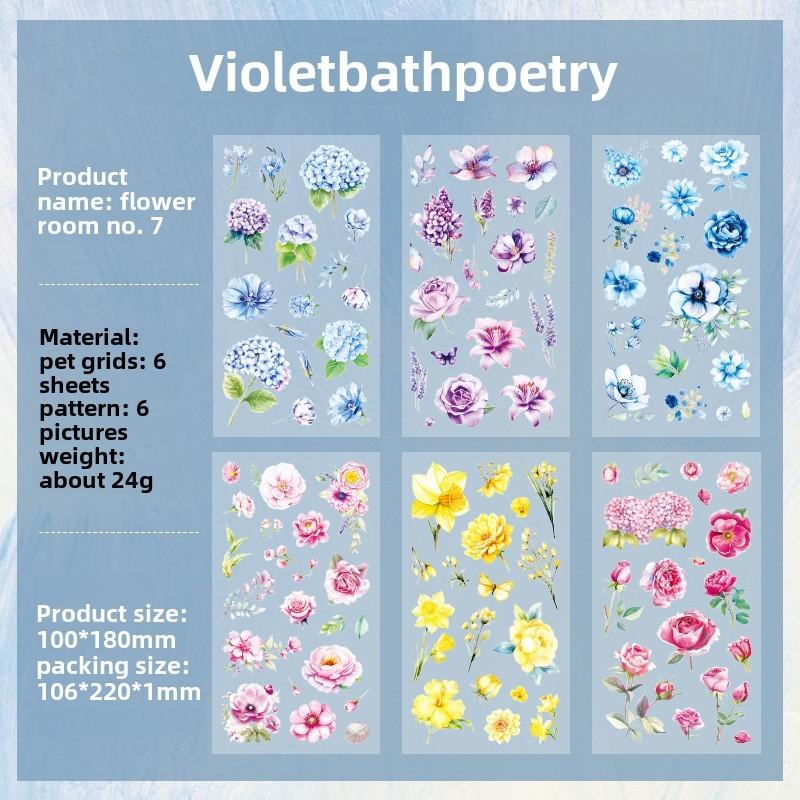 6 Sheets Vintage Leaves Flowers PET Sticker Package Plant Theme DIY Diary Decoration Sticker Album Scrapbooking