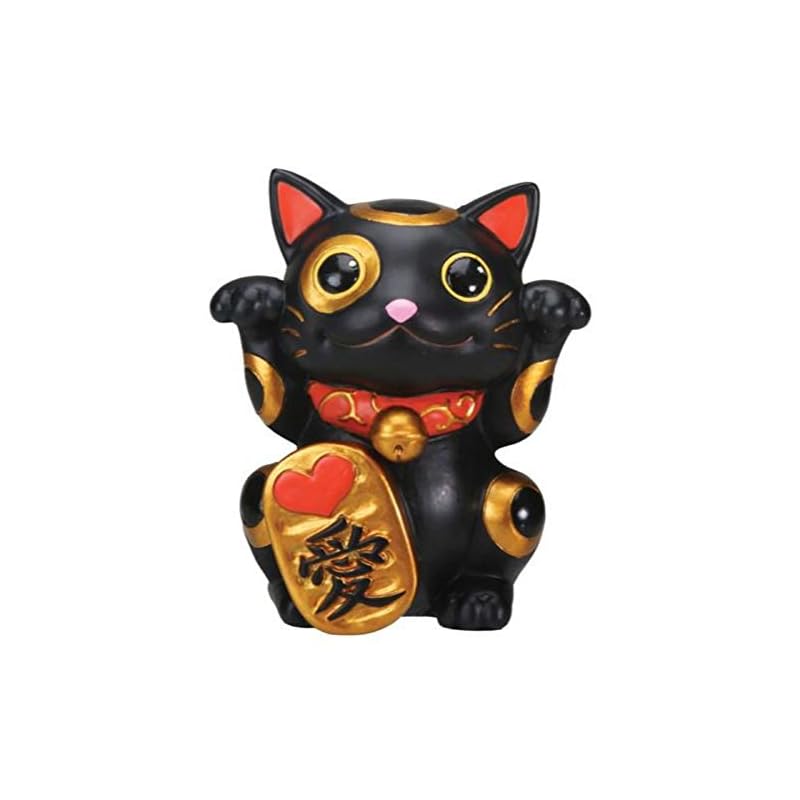 Black Maneki Neko Money Lucky Cat Chinese Japanese Statue